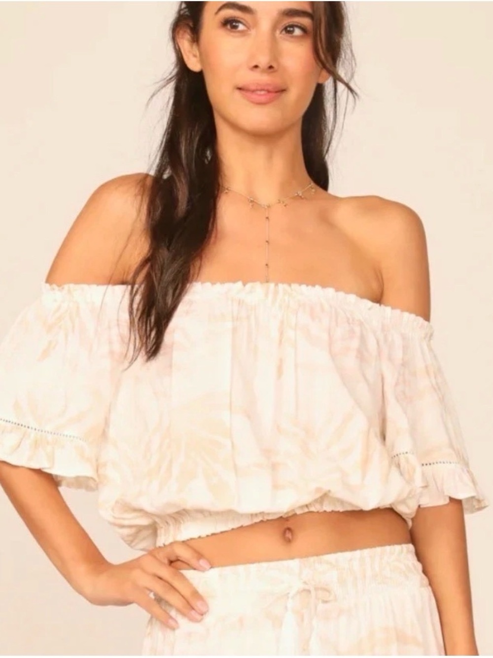 Ocean Drive, NEW Small Women’s Off Shoulder Cream Palm Print Top Beach Boho